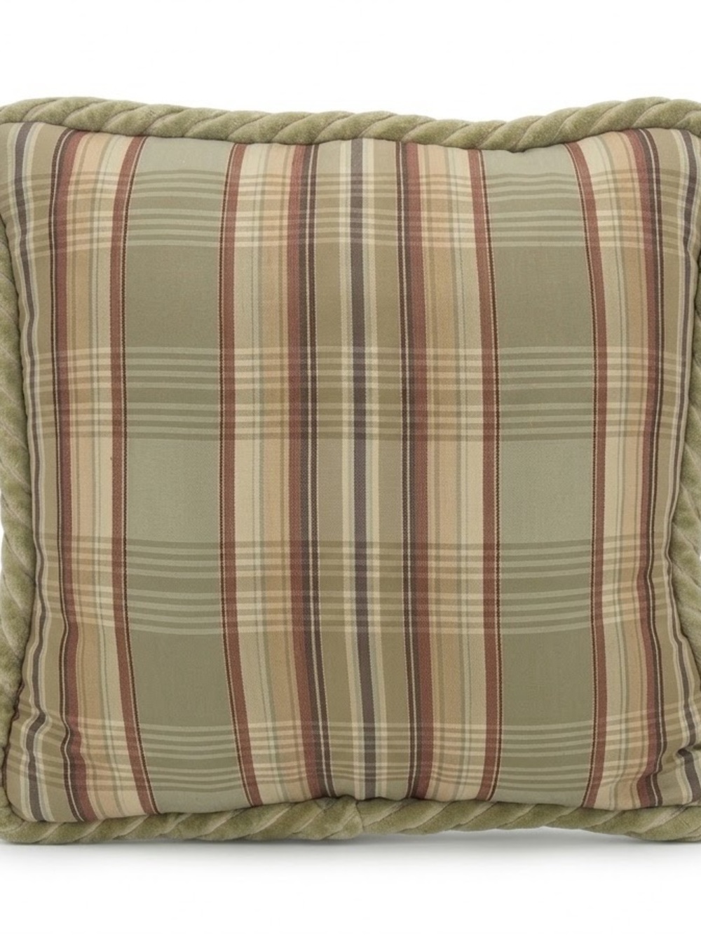 Custom Classic Olive Sienna Gold Plaid Toss Pillow with Braided Edge